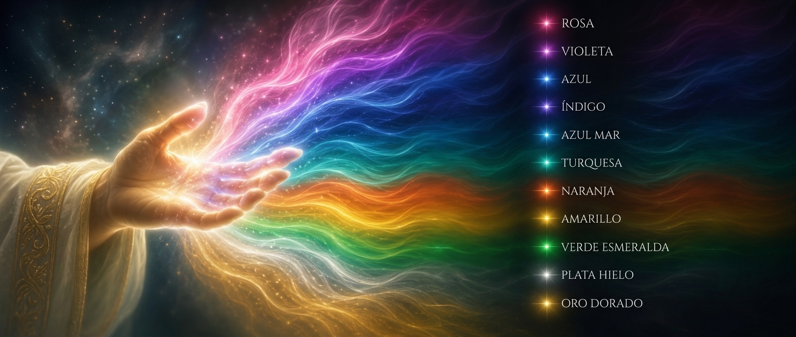 Mano irradiando luz sanadora